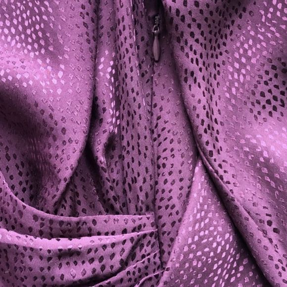 INTERMIX NWT Nadia Purple Pure Silk Jacquard NWT V-neck Midi Dress US 8 - Picture 3 of 15